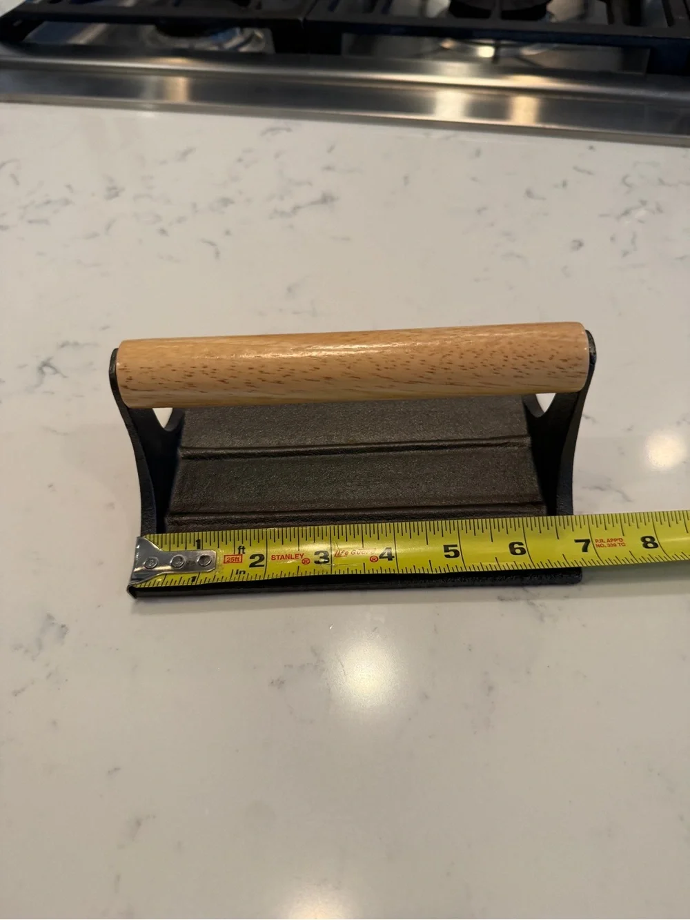 Cast Iron Bacon Press with Wood Handle & Pig Design 7” X 4” Vintage
